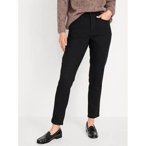 Old Navy High Rise Built-In Warm OG Straight Ankle Jeans Women 4 Tall Black NEW